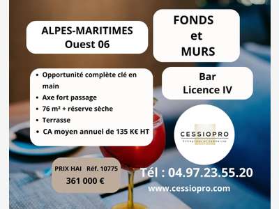 Cède bar lic IV + murs commerciaux Alpes-Maritimes