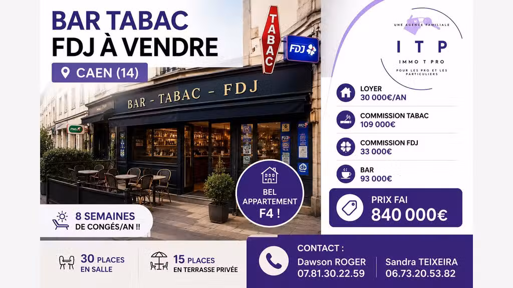 Vente bar tabac FDJ dans jolie ville du Calvados