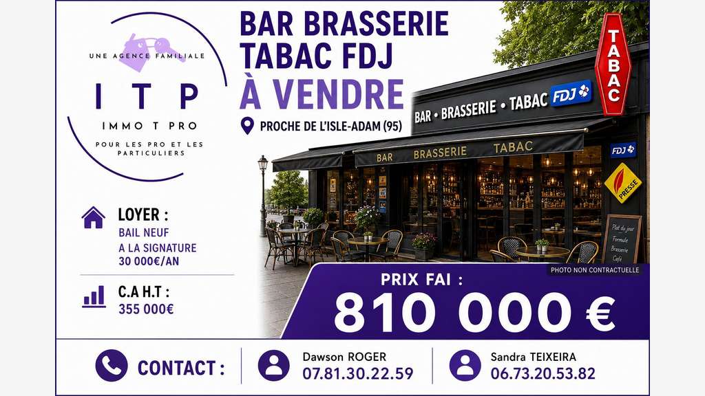 Cède magnifique bar brasserie tabac FDJ Val d'Oise