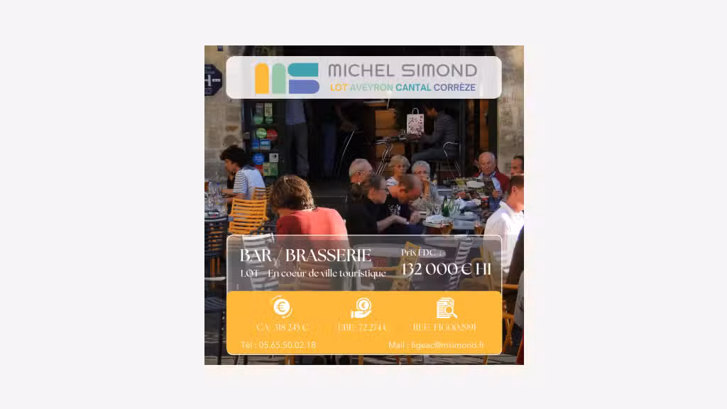Vente bar brasserie restaurant en centre bourg Lot