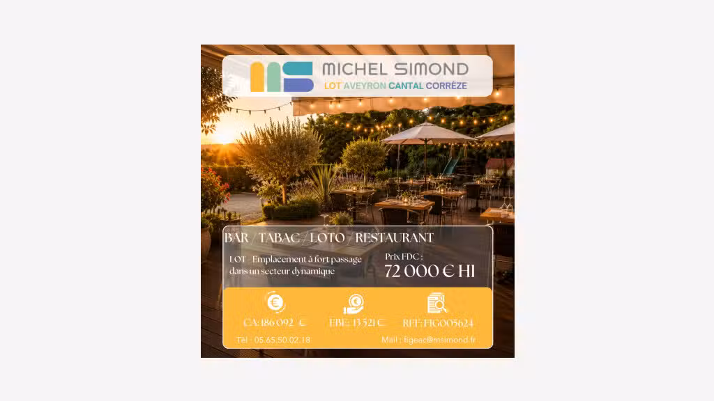 AV bar tabac restaurant pizzas CA 186 000 € Lot