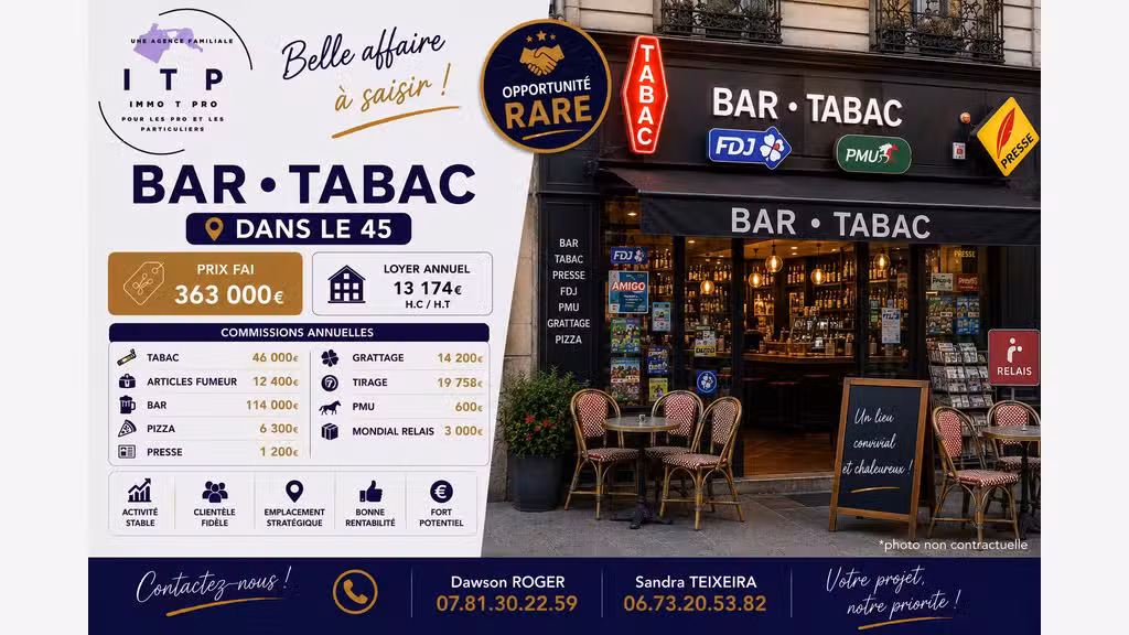 Vente beau bar tabac FDJ PMU dans le Loiret (45)