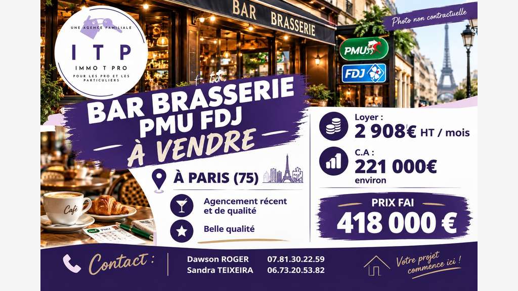 Vente bar FDJ PMU à Paris bel arrondissement