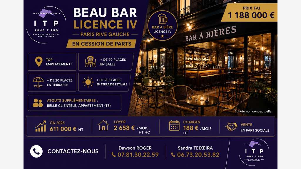 Bar licence IV à vendre à Paris Rive Gauche