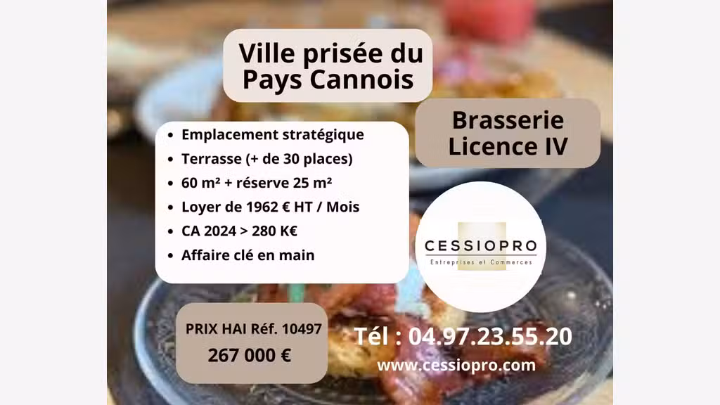 AV brasserie licence IV terrasse dans Pays Cannois