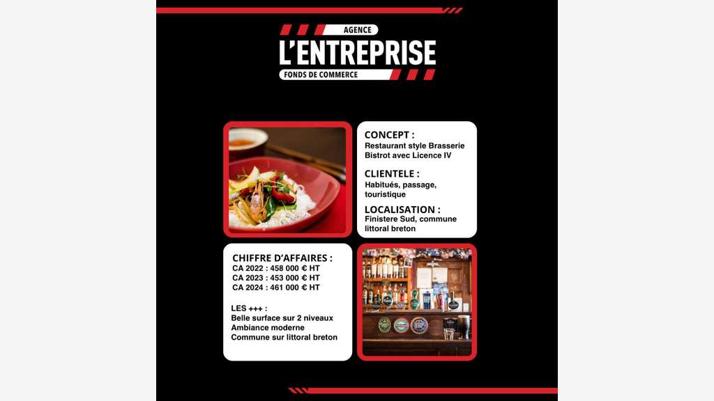 A vendre restaurant licence IV littoral Sud 29
