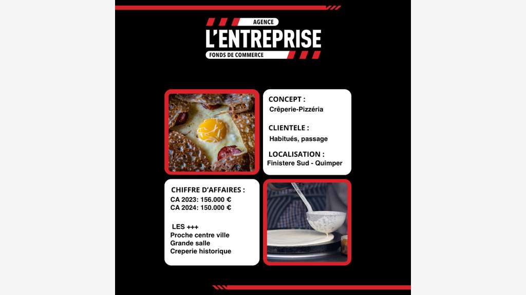 A vendre crêperie pizzeria Finistère Sud Quimper