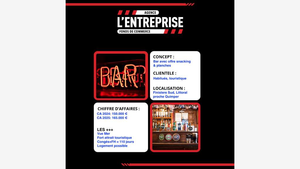 A vendre bar & petite restauration à Quimper