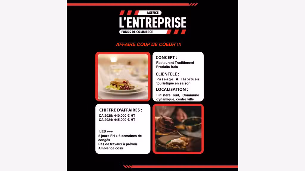 A vendre restaurant centre-ville secteur Quimper