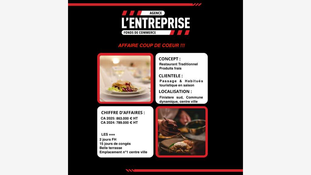 À vendre FDC restauration empl N°1 Quimper centre