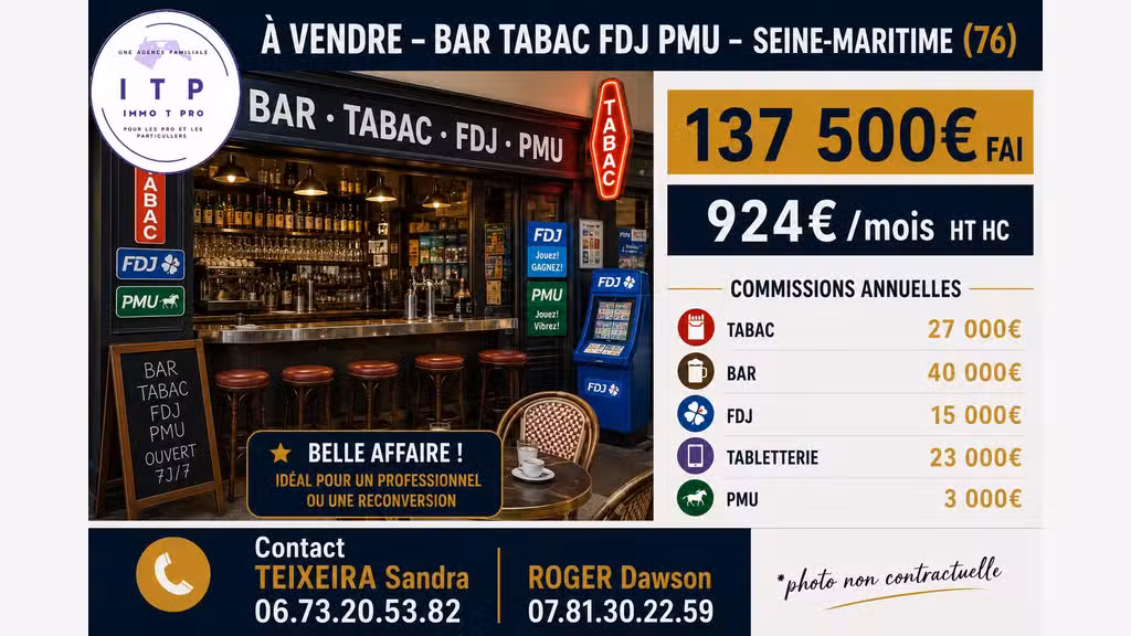 AV beau bar tabac FDJ PMU dans grande ville du 76