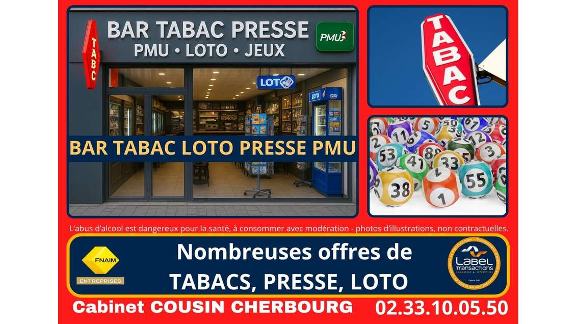 Vente bar Tabac Loto Presse PMU face port Valognes