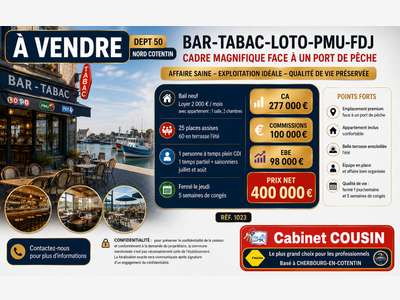 Vente bar Tabac Loto Presse PMU face port Valognes
