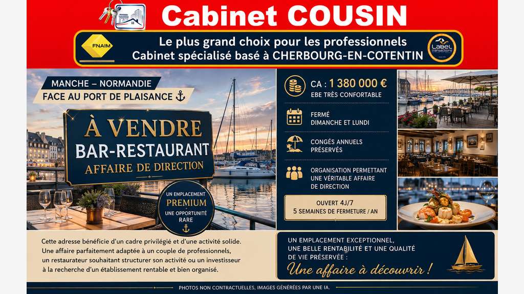 Vente bar restaurant face port de plaisance Manche