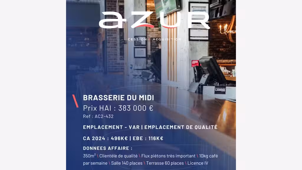VENTE Brasserie du midi Licence IV dans le Var
