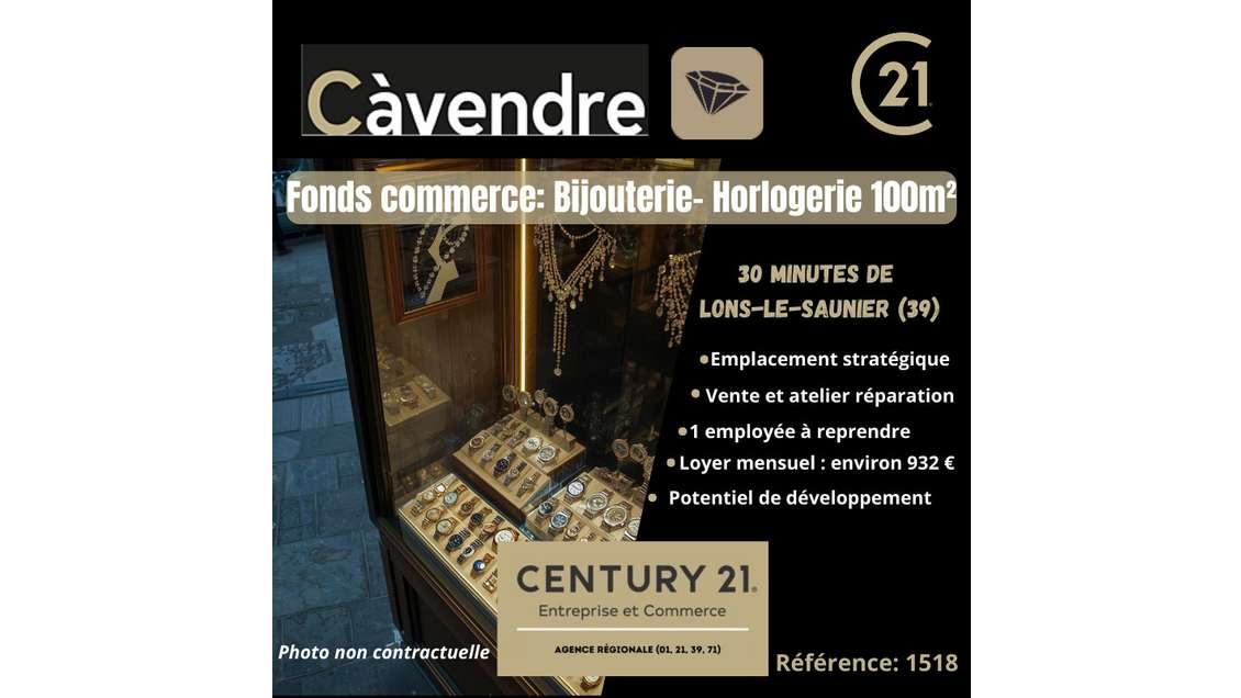 Cède bijouterie et horlogerie prox Lons-le-Saunier