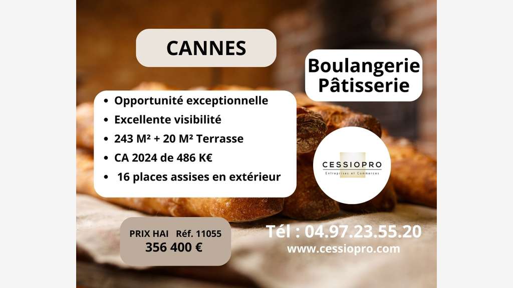 A vendre boulangerie pâtisserie ca 486k€ à Cannes