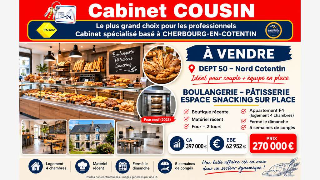 Vente boulangerie pâtisserie dans le Nord Cotentin