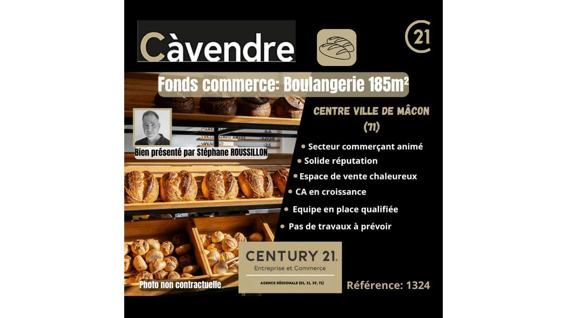 Vente FDC boulangerie au centre-ville de Mâcon