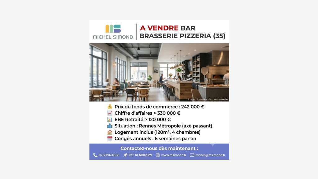 Vente bar brasserie pizzeria Rennes Métropole