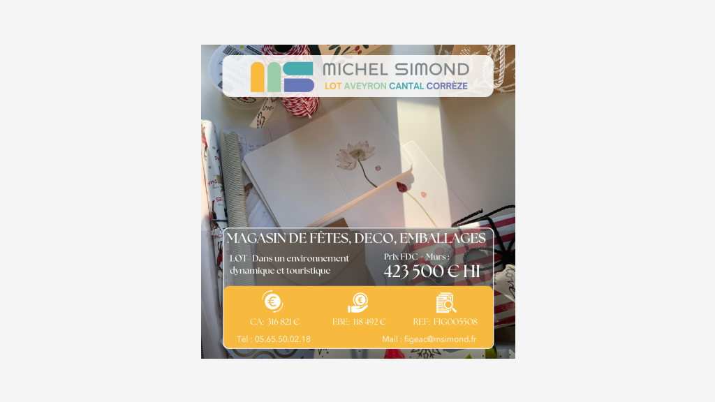 Vente FDC décoration et articles festifs dept Lot