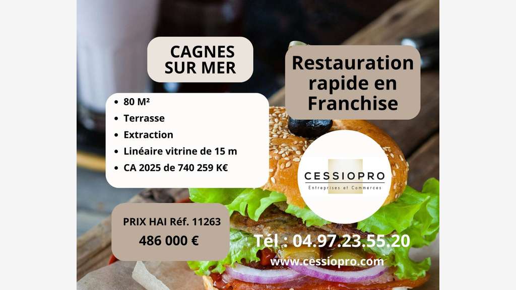 AV FDC restauration rapide 80m² à Cagnes-sur-Mer