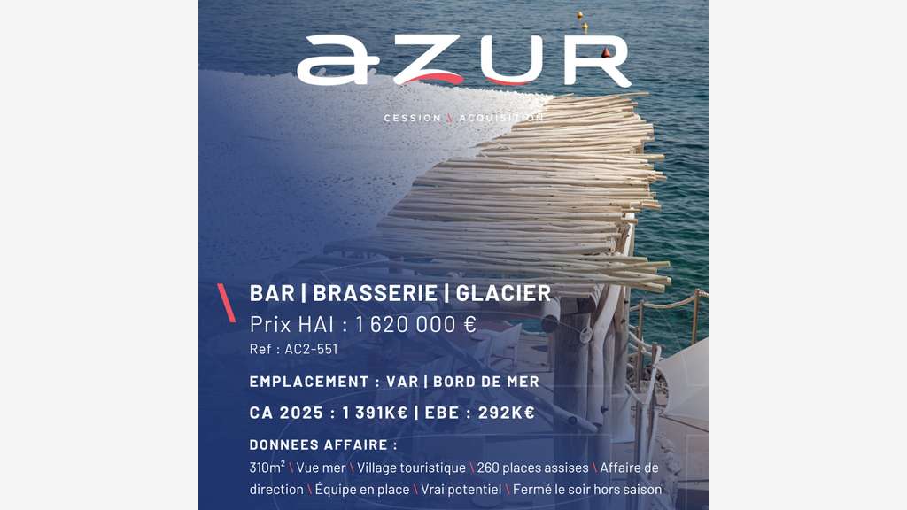 VENTE Bar Brasserie Glacier dans le Var