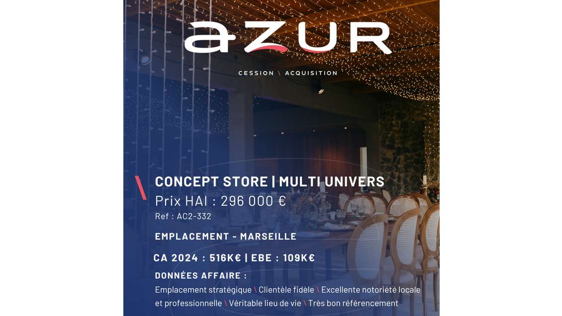 VENTE Concept store multi univers à Marseille