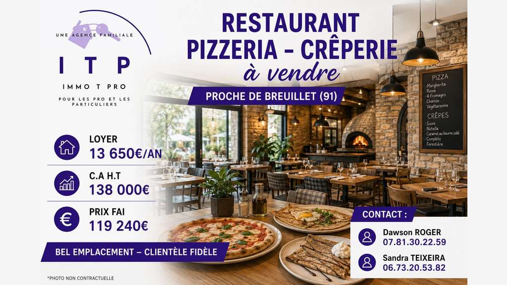 AV belle pizzeria crêperie dans une belle ville 91