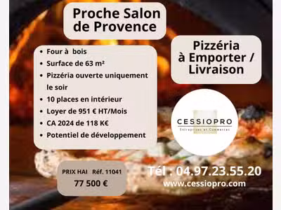 Vente pizzeria à emporter livraison à Salon de Pce