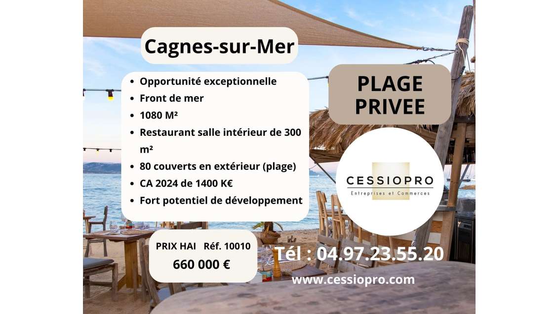 Vente plage privée sur axe passant Cagnes sur Mer