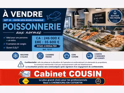 Vente poissonnerie centre gros bourg de la Manche