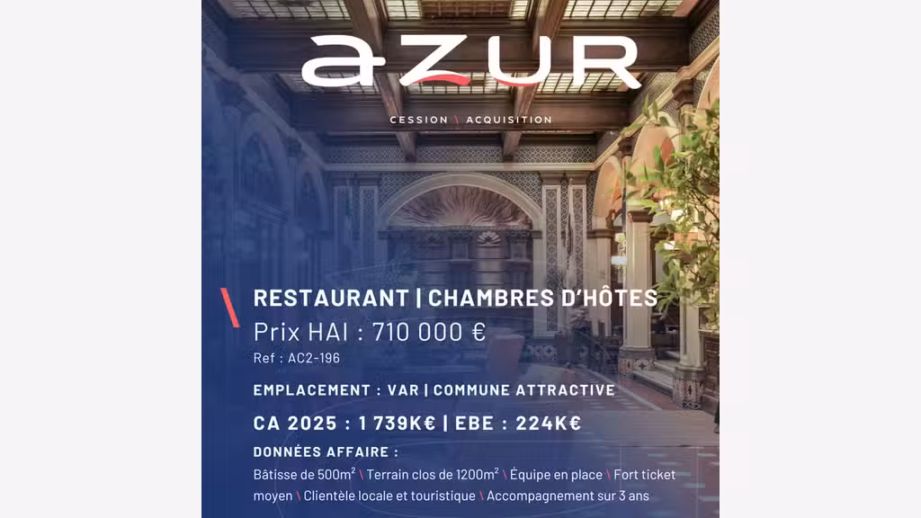 VENTE Superbe restaurant en commune attractive Var