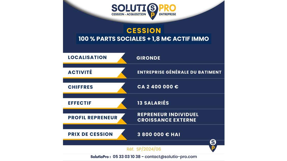 Reprise entreprise de construction de renom 33