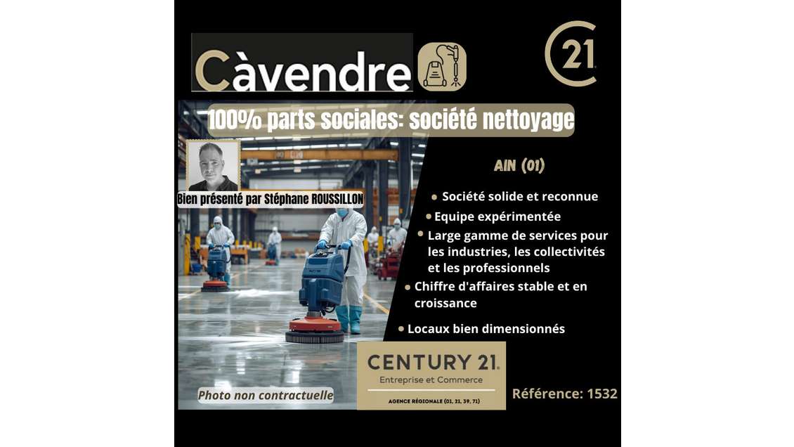 Vente entreprise nettoyage industriel dans l'Ain