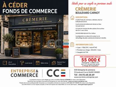 Vente FDC crèmerie rénové 42m² bvd Carnot à Cannes