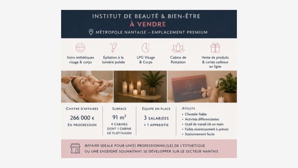 Institut de beauté bien-être à vendre agglo Nantes