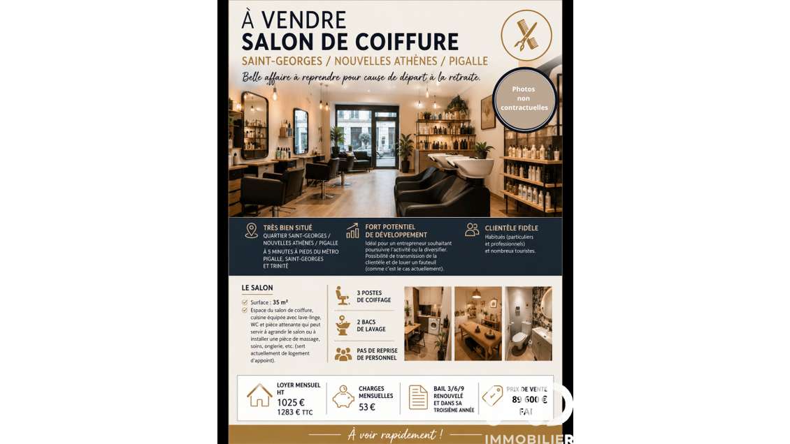 Vente Salon de coiffure à Paris Saint-Georges