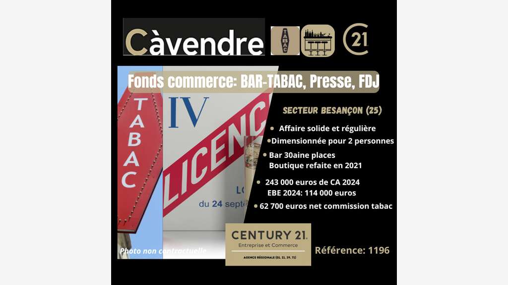 Vente bar tabac jeux presse secteur Besançon