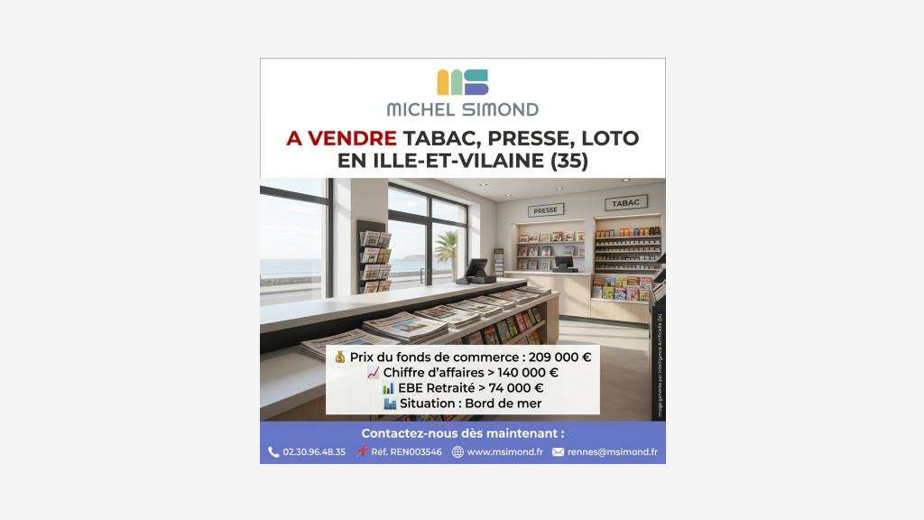 A vendre tabac presse loto en Côte d’Emeraude