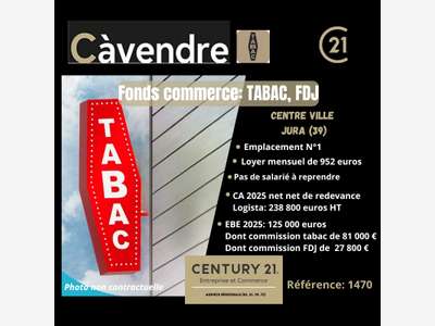Vente FDC Tabac sec centre ville Jura 125 kE d'EBE
