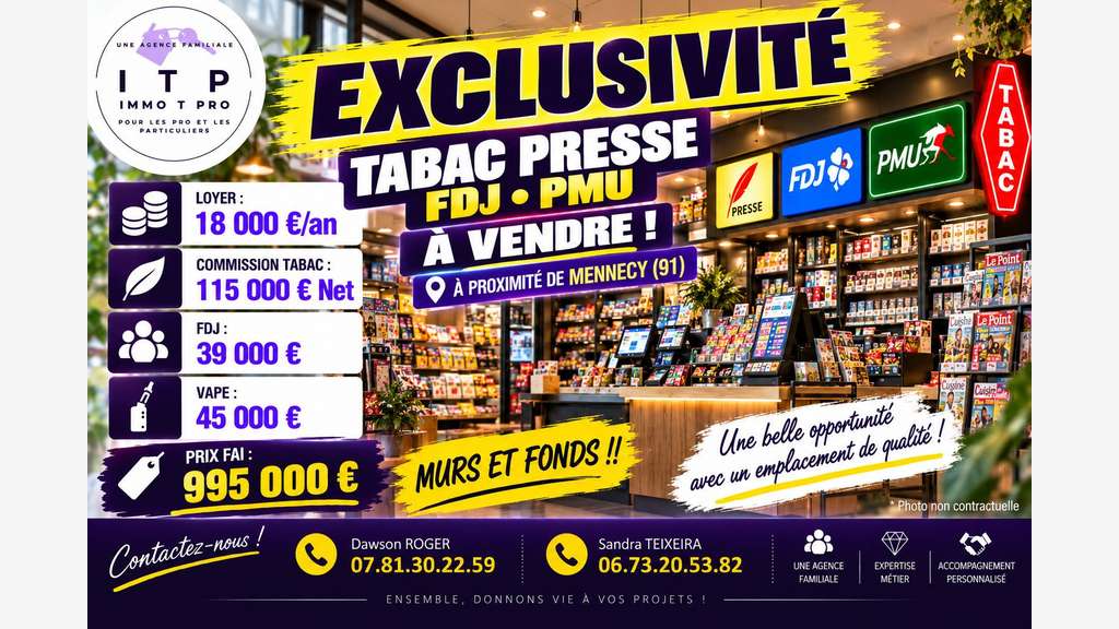Vente murs et fonds tabac presse FDJ PMU à Mennecy