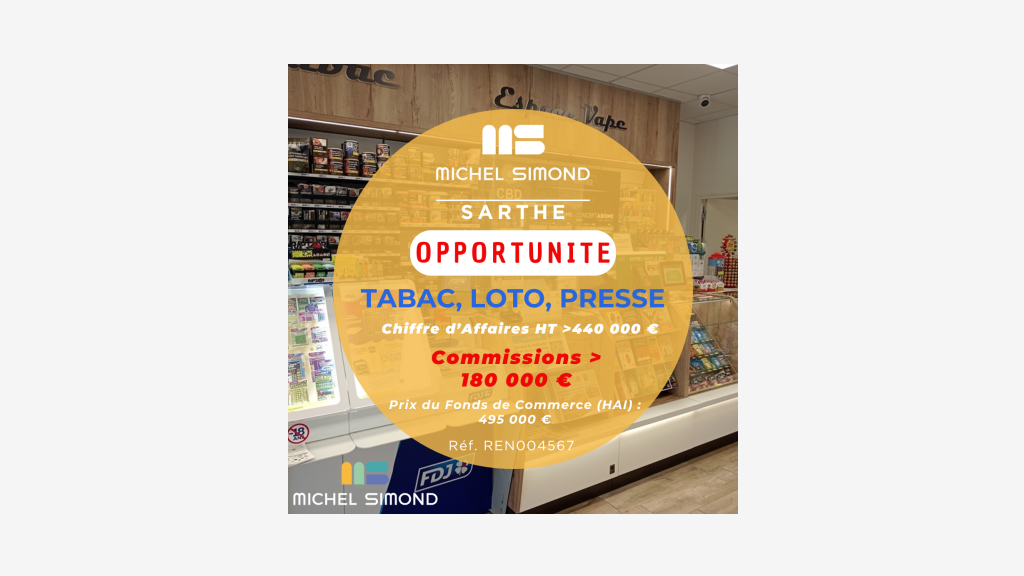 Vente FDC tabac presse FDJ PMU centre ville Sarthe