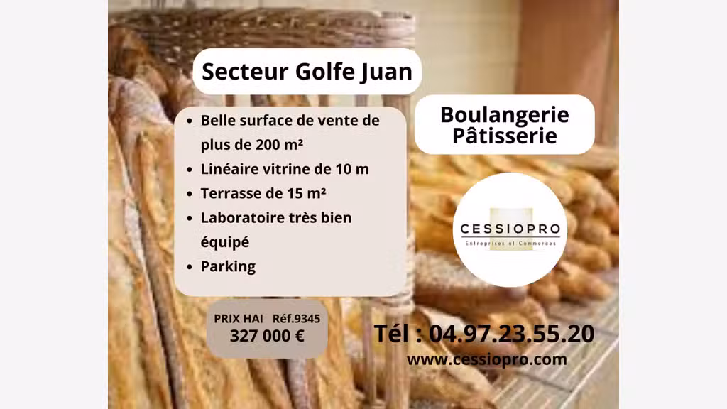 A vendre boulangerie-pâtisserie parking Golfe Juan