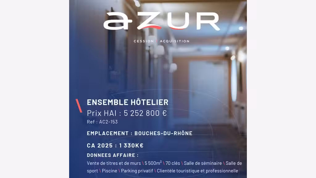 VENTE Ensemble hôtelier murs et titres 70 clés