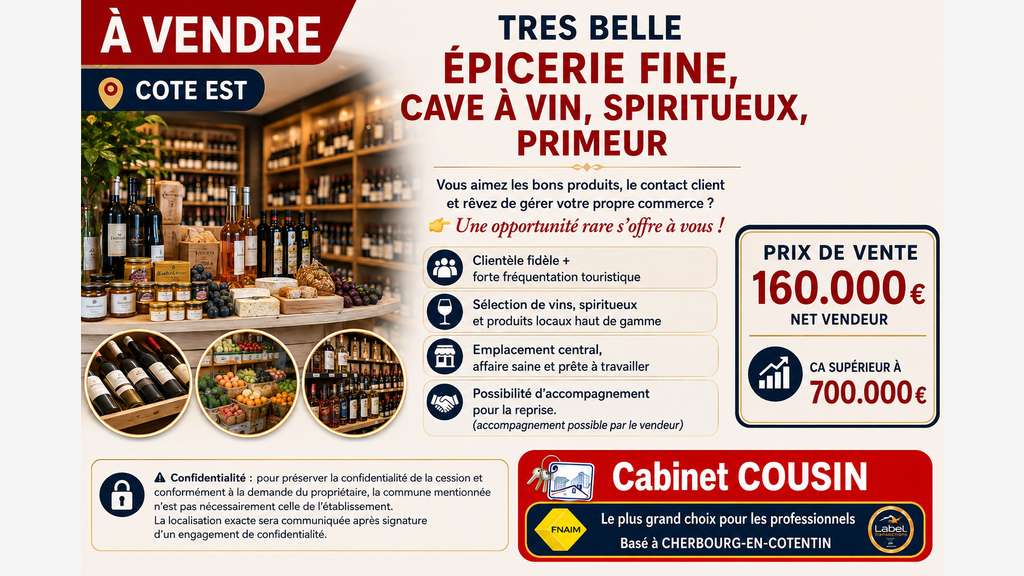 Vente épicerie fine et cave à vins sur Saint-Lô