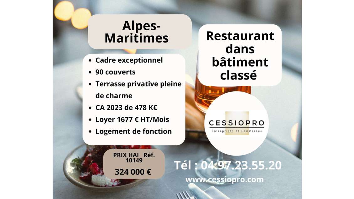 Vente magnifique restaurant dept Alpes-Maritimes