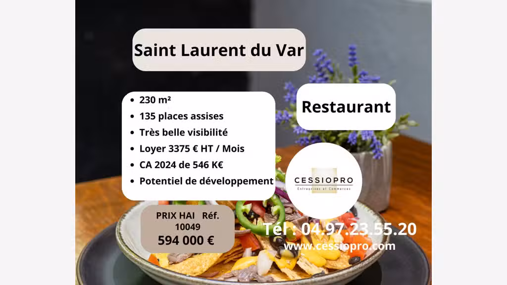 Vente restaurant 135 places à Saint Laurent du Var