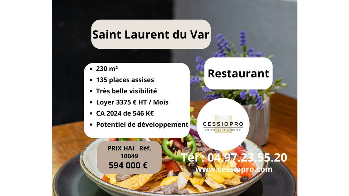 Vente restaurant 135 places à Saint Laurent du Var