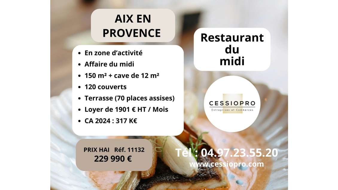 A vendre restaurant du midi en zone d'activité Aix